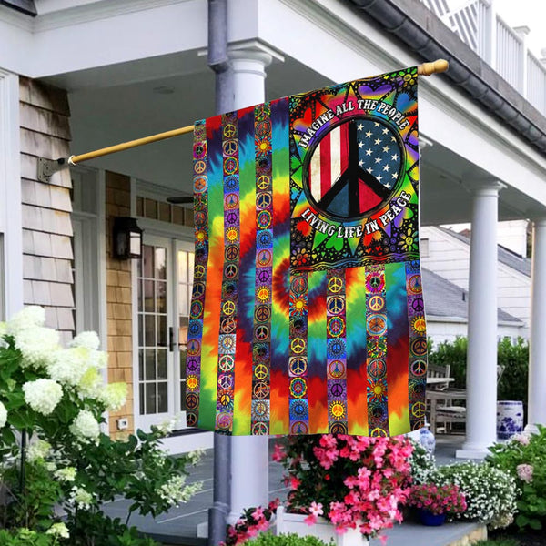 Flagwix American Flag - Imagine All The People Living Life In Peace, Hippie Peace Sign, American Flag TPT882F
