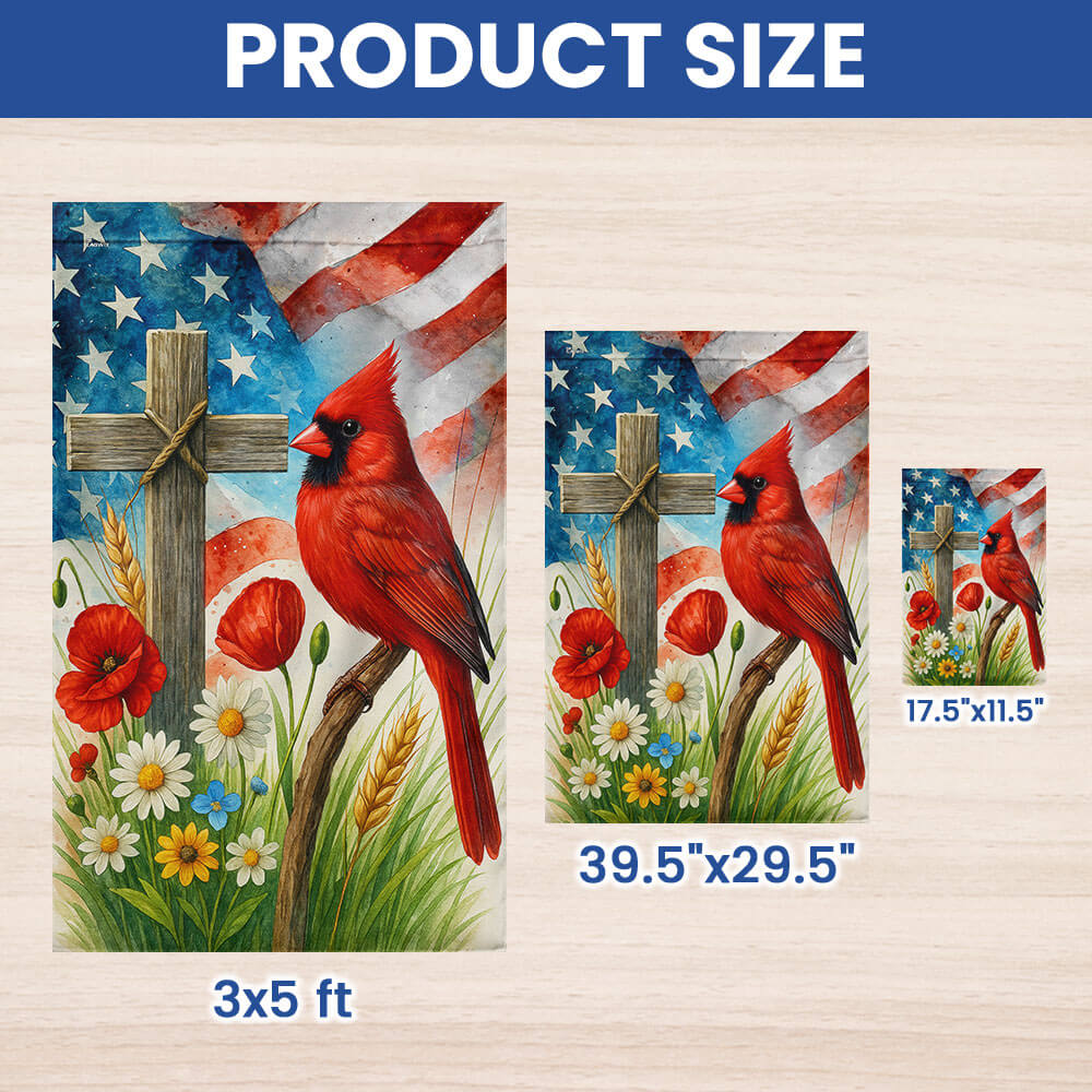 Memorial Cardinal Christian Cross American Flag TPT2709TNB