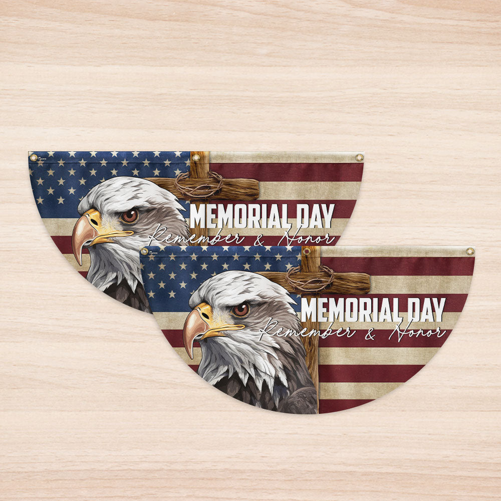 Memorial Day Eagle Christian Cross Remember & Honor Non-Pleated Fan Flag MLN5532PMN