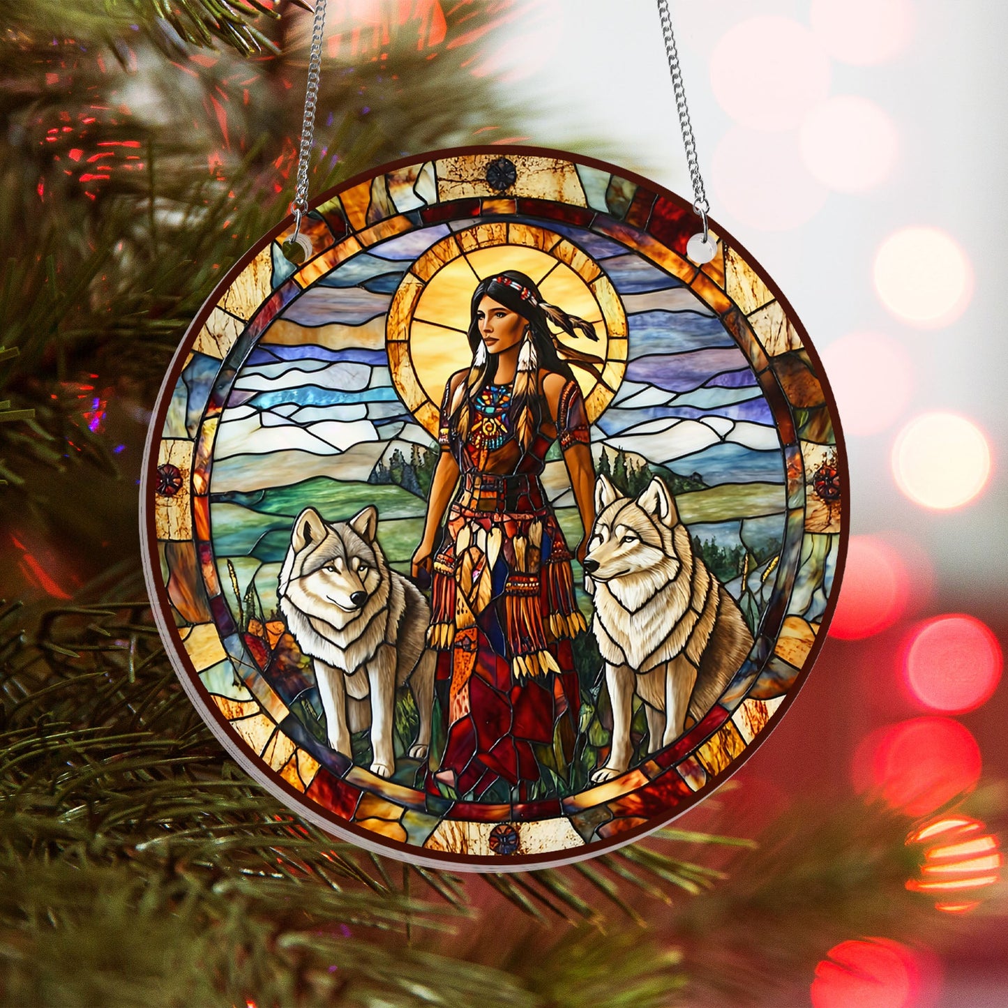 Native American Wolf Suncatcher Acrylic Hanging Sign TQN4674AS