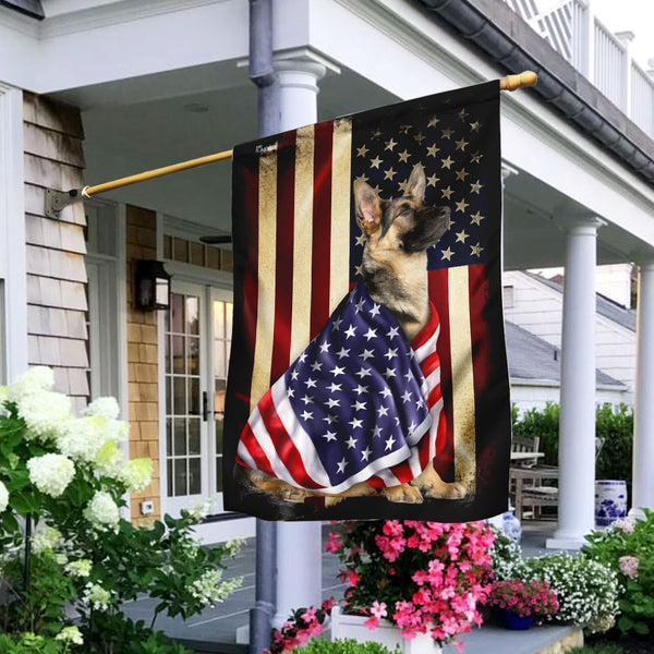 German Shepherd American Patriot Wrapped in Glory Flag