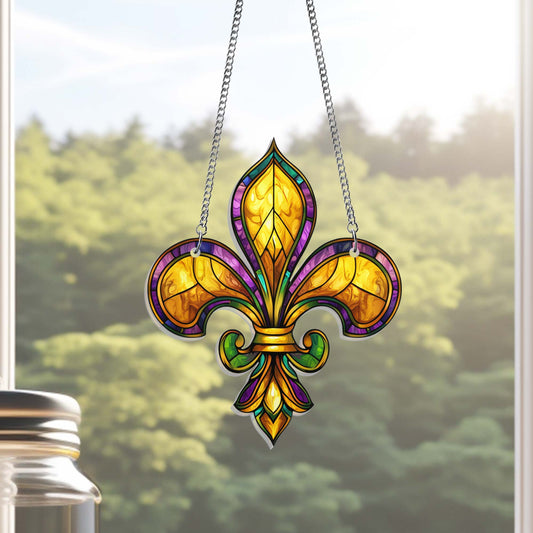 Louisiana Fleur De Lis Suncatcher, Mardi Gras Fleur de Lis Acrylic Hanging Sign MLN4674AS