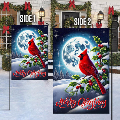 Cardinal Moon Merry Christmas Flag TQN3775F