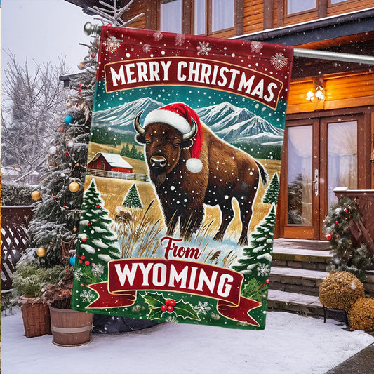 Wyoming Christmas Bison Flag MLN4349F