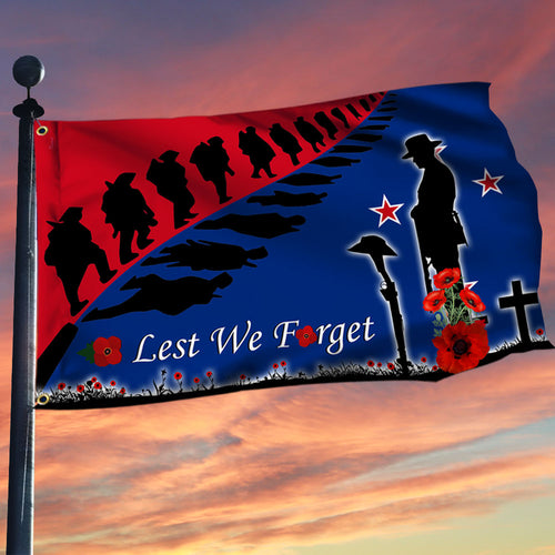Anzac Day Remembrance Day New Zealand Lest We Forget Grommet Flag LHA1748GFv2