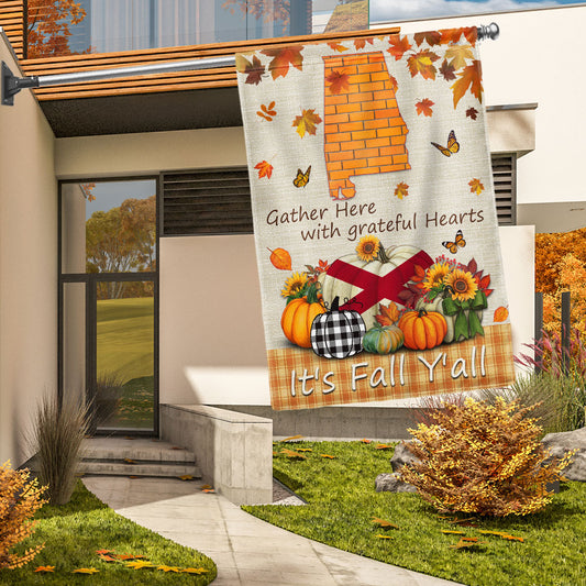 It's Fall Y'all Alabama Flag Thankful Grateful Pumpkins Fall Flag TPT1132F