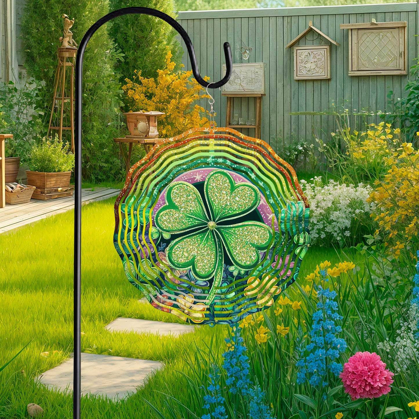 St. Patrick's Day Shamrock Rainbow Floral Wind Spinner VTM1047NGT
