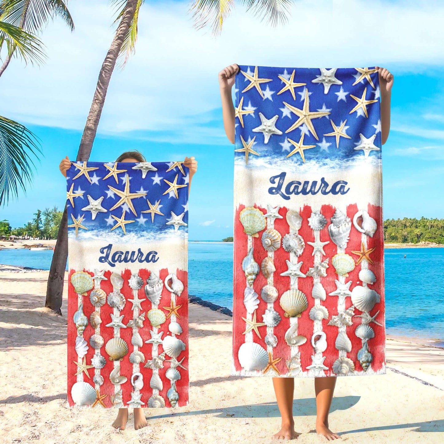 Personalized Patriotic Summer Beach Starfish American Beach Towel VTM1348NTH