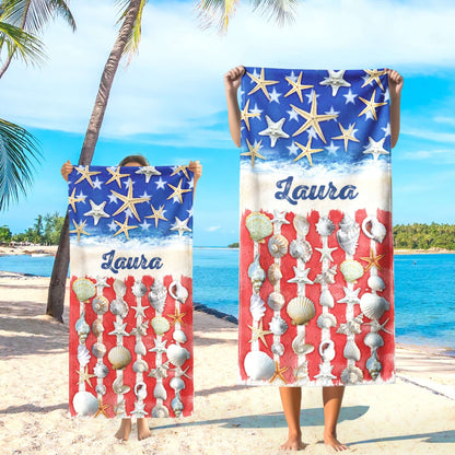 Personalized Patriotic Summer Beach Starfish American Beach Towel VTM1348NTH