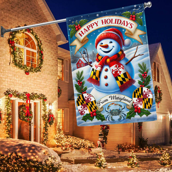 Happy Holidays From Maryland Snowman Christmas Flag TQN3939F