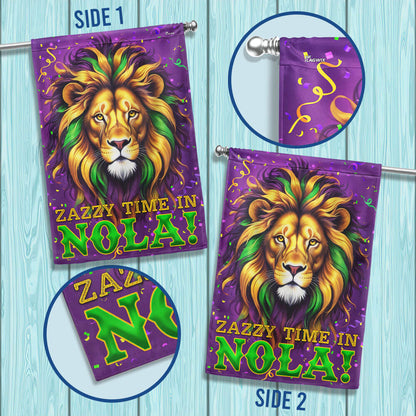 Mardi Gras Lion Zazzy Time In Nola Flag TQN4633F
