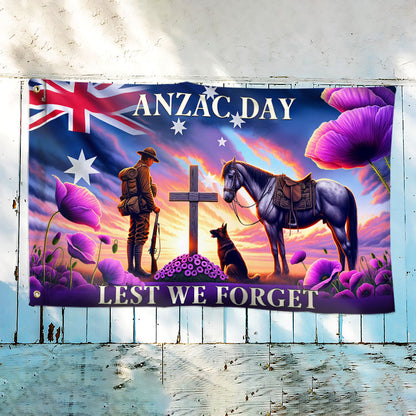 Anzac Day Australia Animals in War Purple Poppy Grommet Flag TQN2510GF
