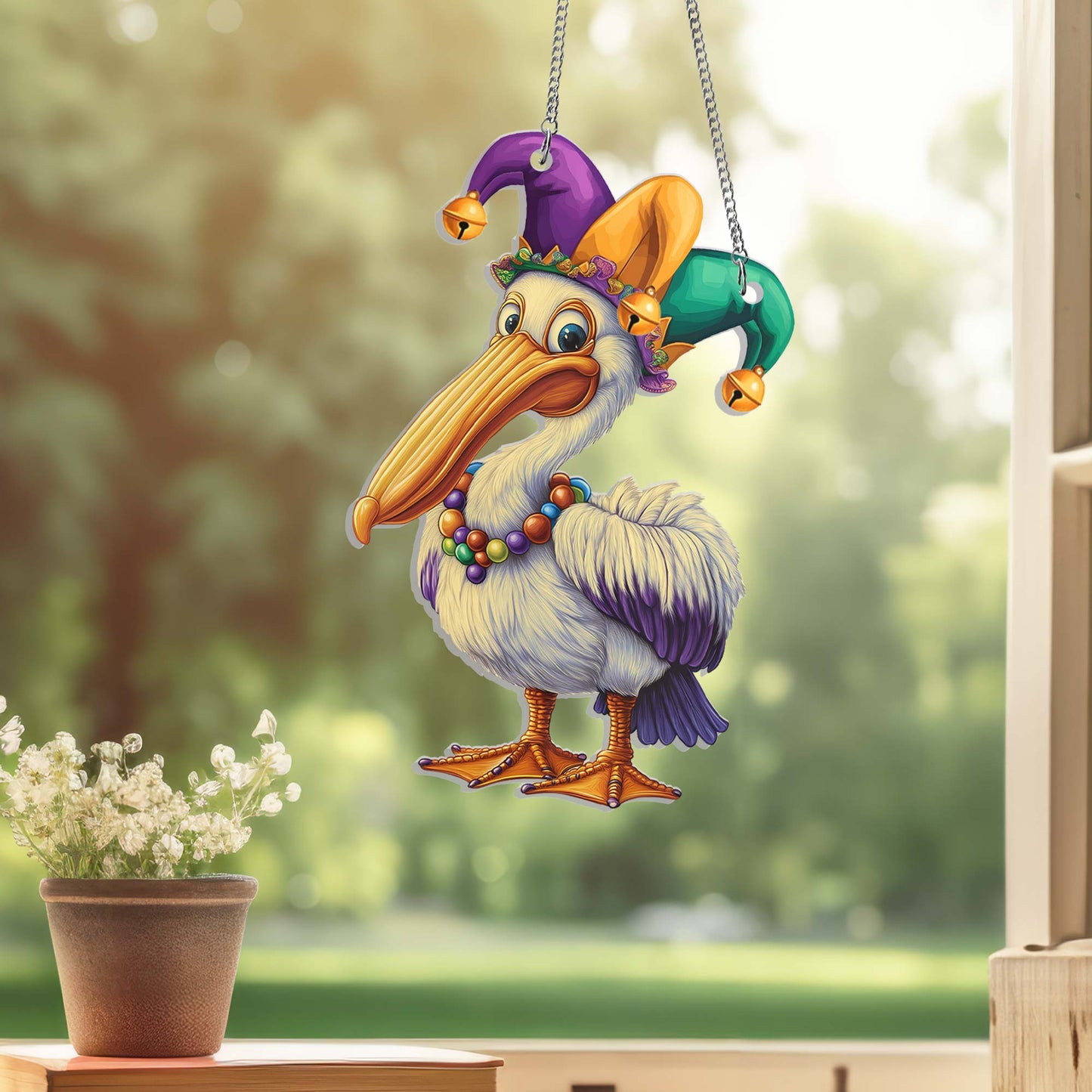 Pelican Mardi Gras Suncatcher Acrylic Hanging Sign TQN4665AS