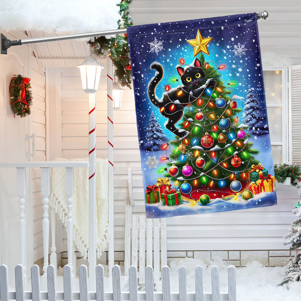 Funny Black Cat Christmas Tree Flag TQN4033F