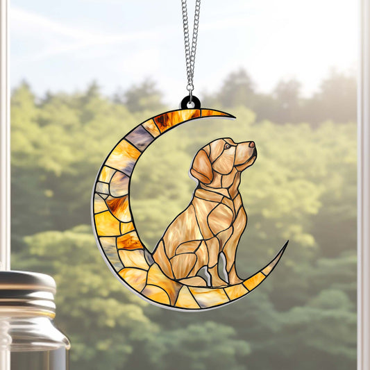 Yellow Labrador Dog On The Moon Acrylic Suncatcher Window Hanging TQN5063LTH