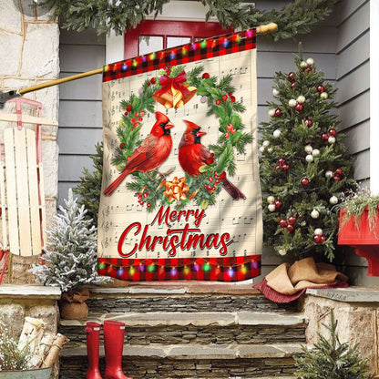 Cardinal Merry Christmas Cardinals in Wreath Flag MLN4099F