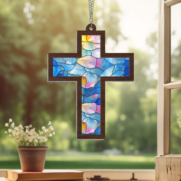 Christian Cross 2 Layered Hanging Suncatcher TQN3902WH