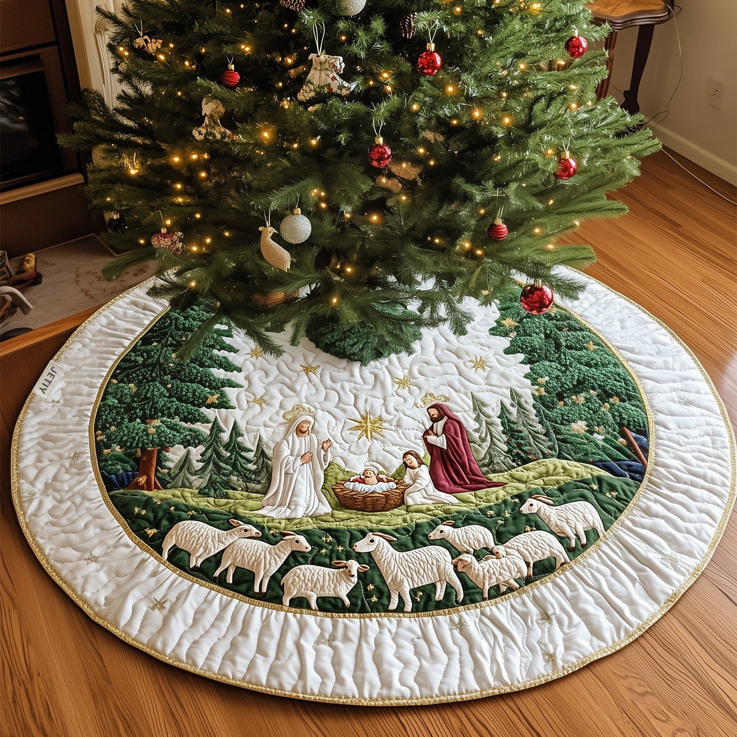 Blessed Manger Christmas Quilted Tree Skirt NCU0PT1220