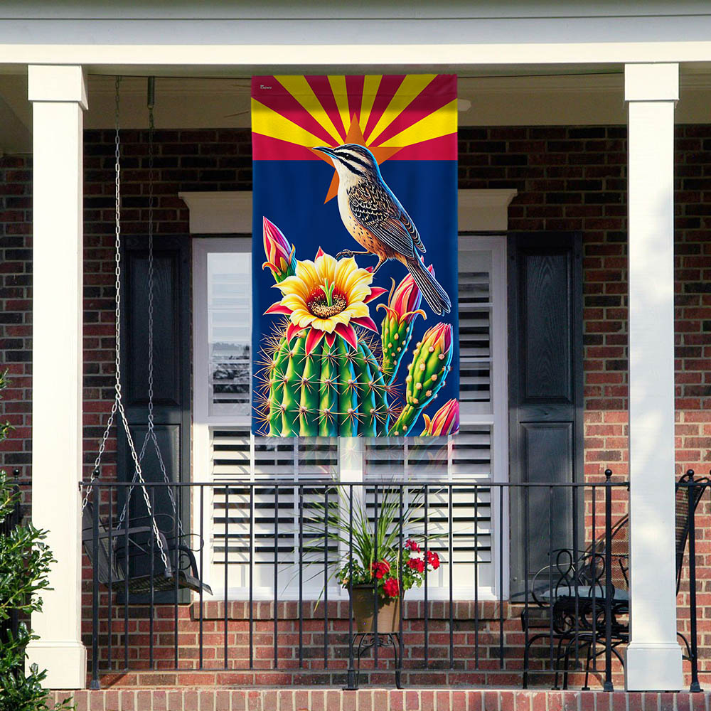Arizona Cactus Wren and Saguaro Cactus Blossom Flag MLN3314F