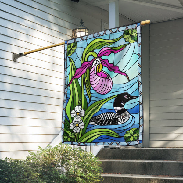 Lady's Slipper Flower and Loon Flag TQN3668F
