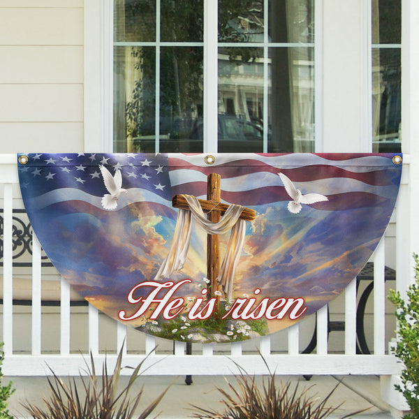 Christian Cross He Is Risen, Easter Day Christian Non-Pleated Fan Flag TPT1632FL