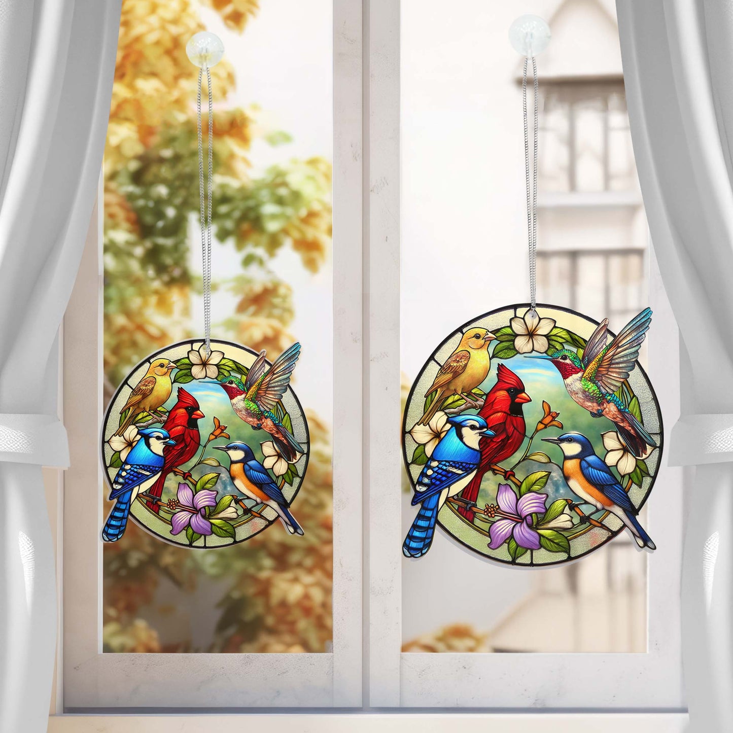 Hummingbird Cardinal Blue Jay Goldfinch Birdwatching Suncatcher Window Hanging TQN5089HVN