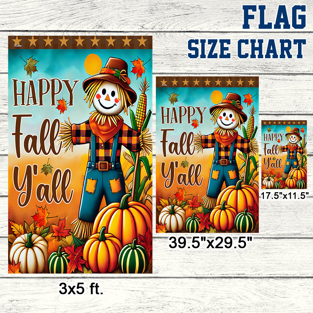 Autumn Scarecrow Pumpkins Harvest Happy Fall Y'all Flag MLN3708F