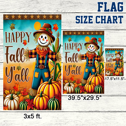 Autumn Scarecrow Pumpkins Harvest Happy Fall Y'all Flag MLN3708F