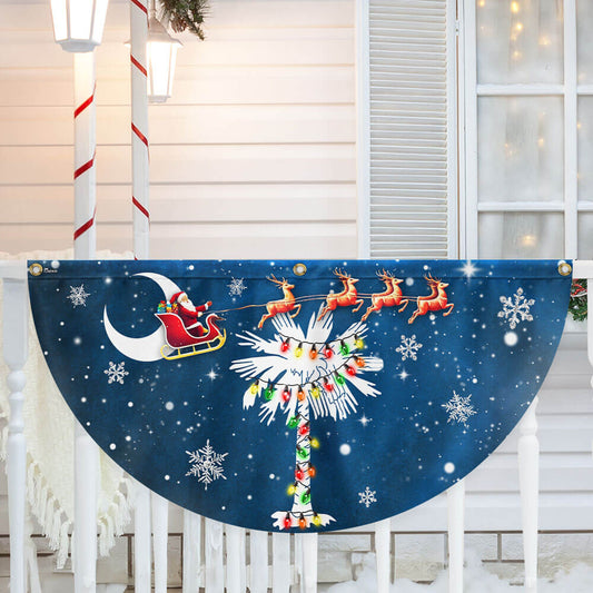 South Carolina Christmas Fan Flag - Santa & Palm Tree Non-Pleated Décor TPT2319FL - 3-Day Shipping