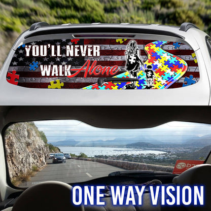Autism Awareness Never Walk Alone, Mom For Son Rear Window Decal TPT2677TNB