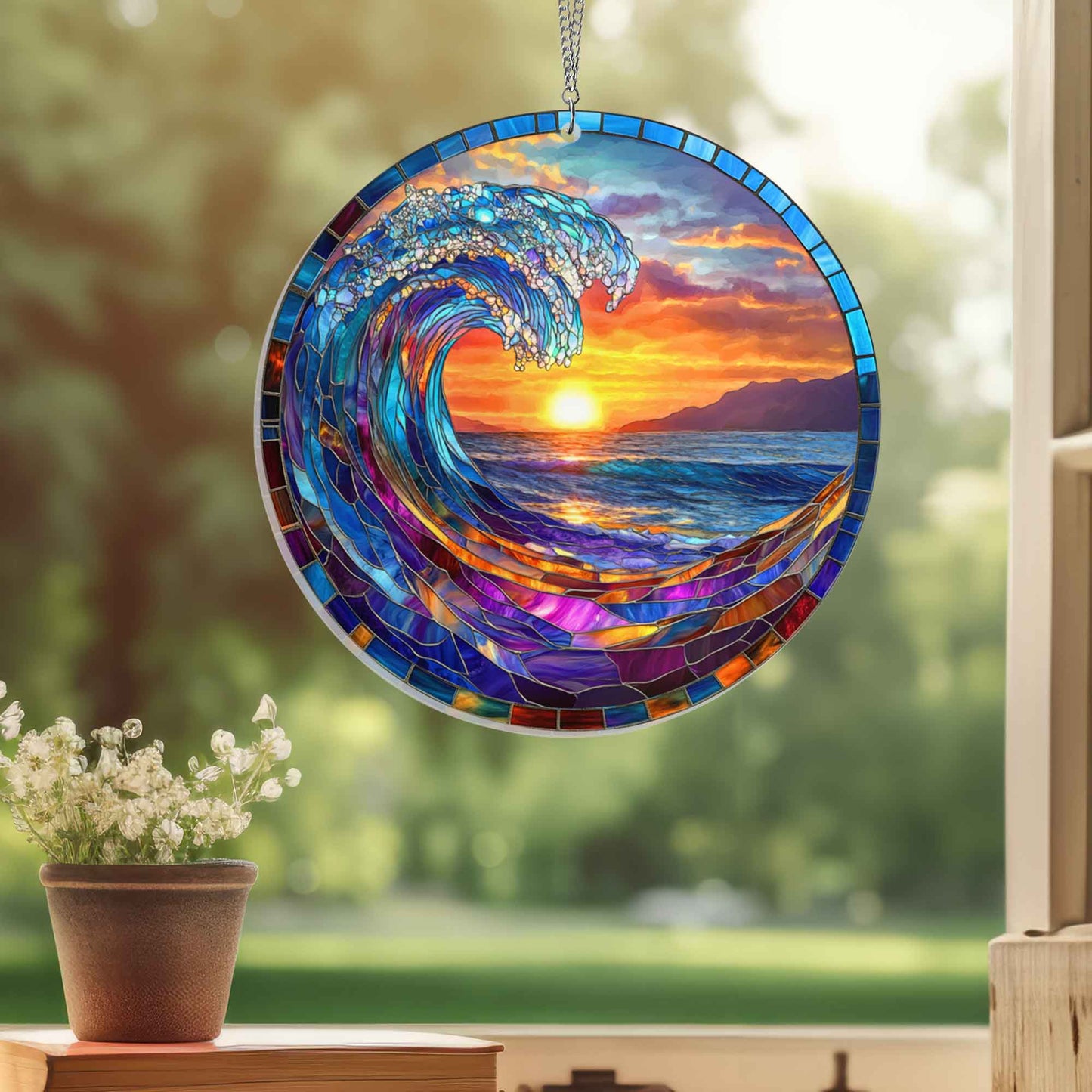 Sea Wave Suncatcher Ocean Beach Acrylic Hanging Sign TQN4456AS