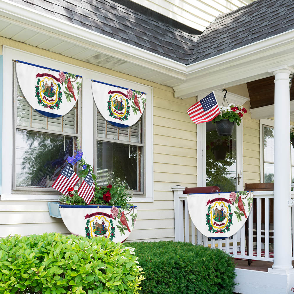 Cardinal and Rhododendron Flower, West Virginia Non-Pleated Fan Flag TPT1858FLv1