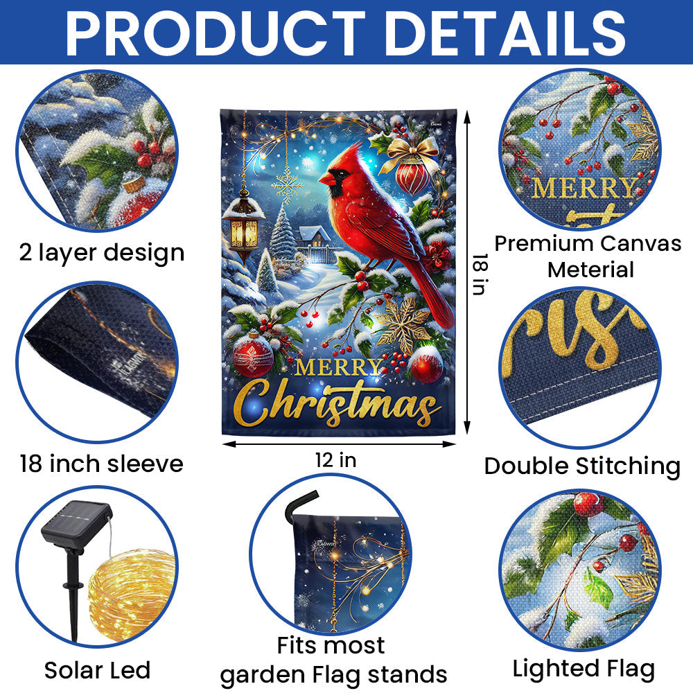 Cardinal Merry Christmas Winter Holiday Solar Led Garden Flag TQN4108SF
