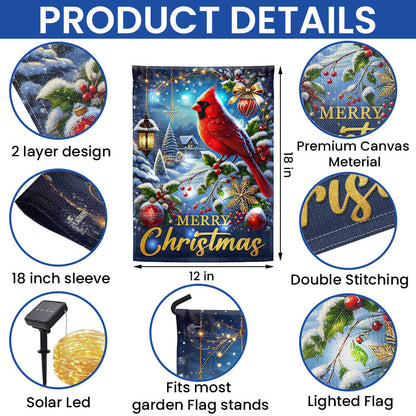 Cardinal Merry Christmas Winter Holiday Solar Led Garden Flag TQN4108SF