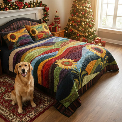 Country Sunflower Dreams 3-Piece Quilted Bedding Set NCU0PT4472