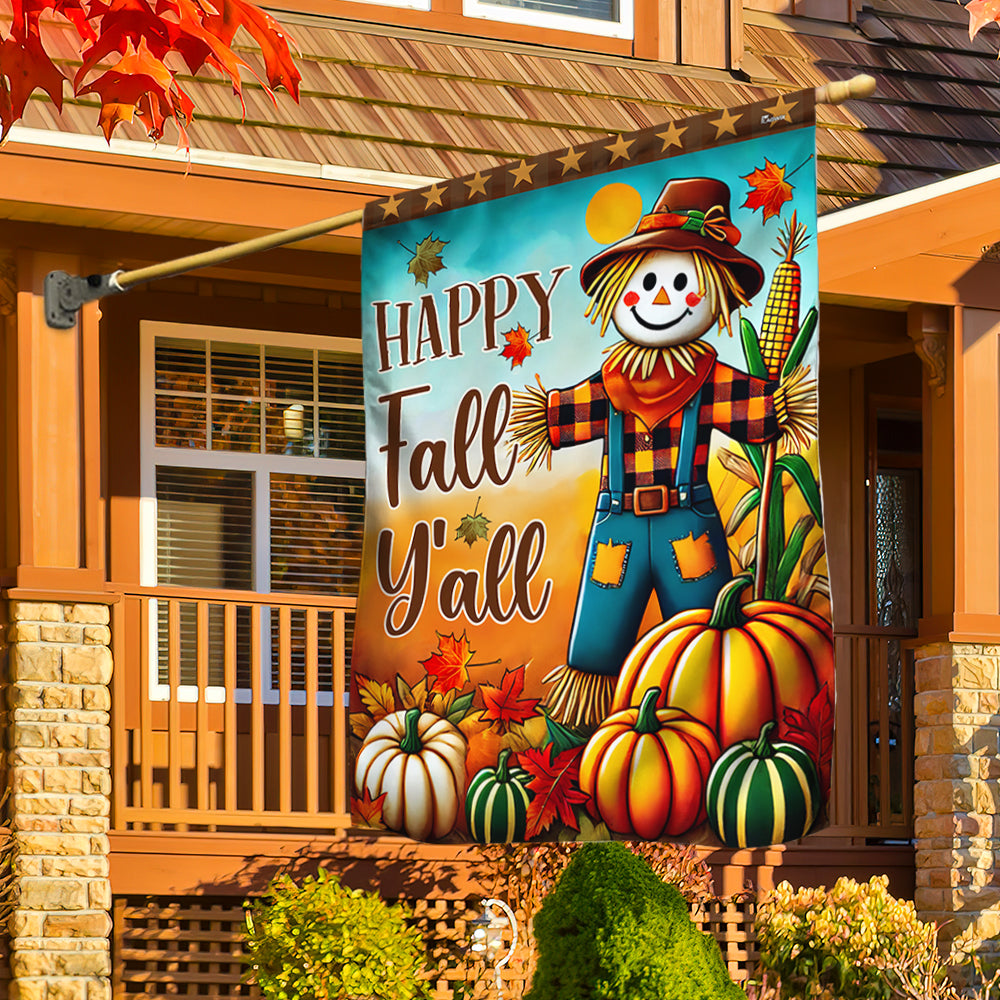 Autumn Scarecrow Pumpkins Harvest Happy Fall Y'all Flag MLN3708F