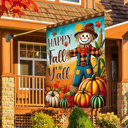 Autumn Scarecrow Pumpkins Harvest Happy Fall Y'all Flag MLN3708F