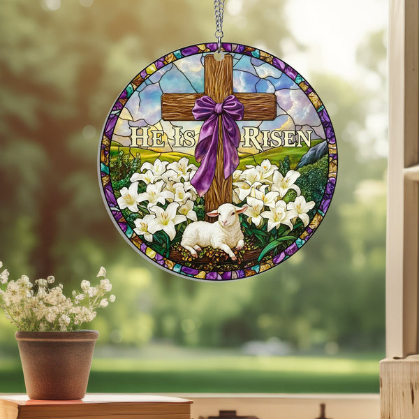 Easter Resurrection Cross He Is Risen Suncatcher Acrylic Window Hanging MLN5038NGT