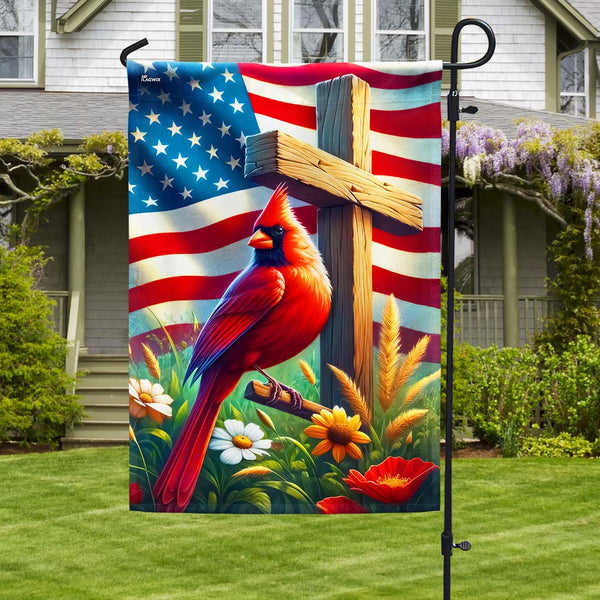FLAGWIX Cardinal Wooden Cross Patriotic American Flag MLN2711F