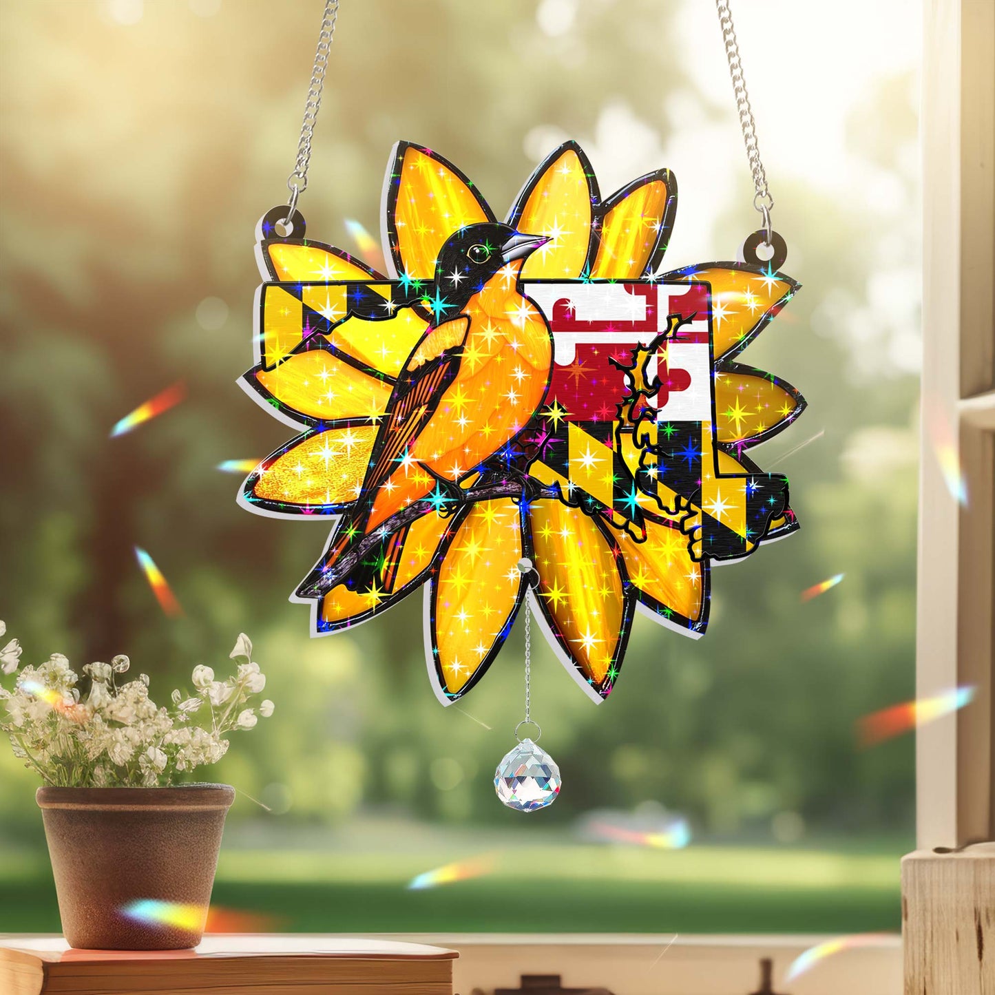 Maryland Baltimore Oriole Bird Hologram Window Hanging VTM1528NGT