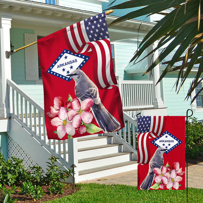 Arkansas State Apple Blossom Flower and Mockingbird Flag MLN1141Fv16