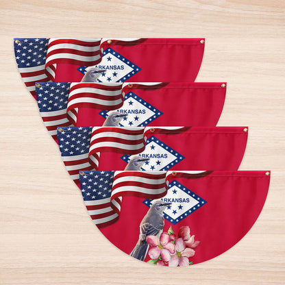 Arkansas State Apple Blossom Flower and Mockingbird Non-Pleated Fan Flag MLN3595FL