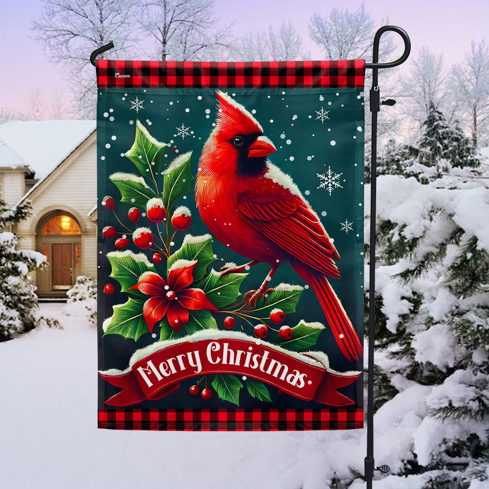 Cardinal Bird Merry Christmas Flag TQN3915F