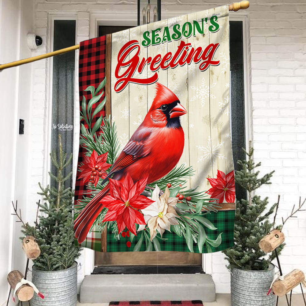 Cardinal Season's Greetings Winter Christmas Flag TQN1928F