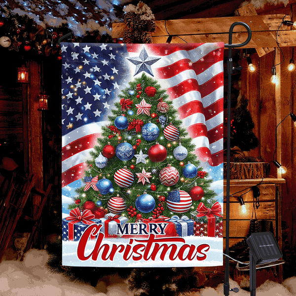 Christmas Tree American Solar LED Garden Flag MLN4547SF