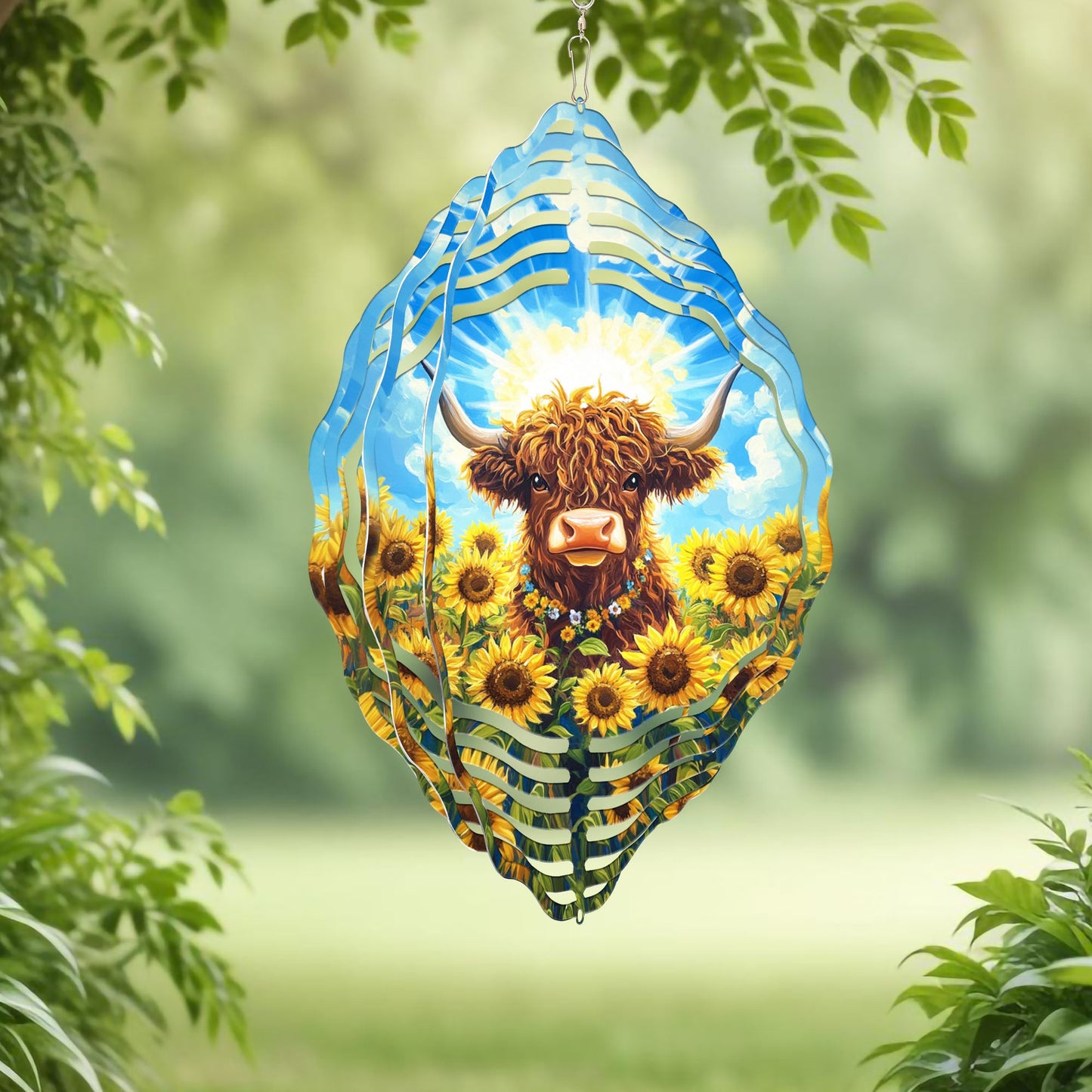 Sunflowers Highland Cow Wind Spinner VTM944WS