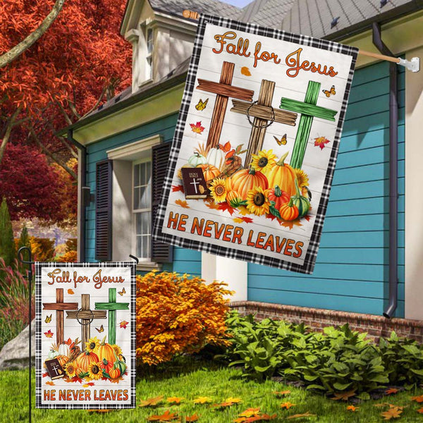 Fall For Jesus He Never Leaves Fall Thanksgiving Halloween Pumpkins Harvest Flag MLN1745F
