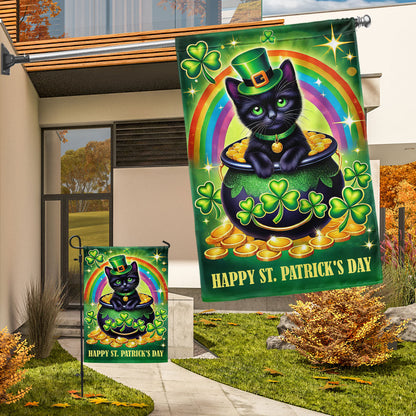 Black Cat Happy St. Patrick's Day Flag MLN5011F