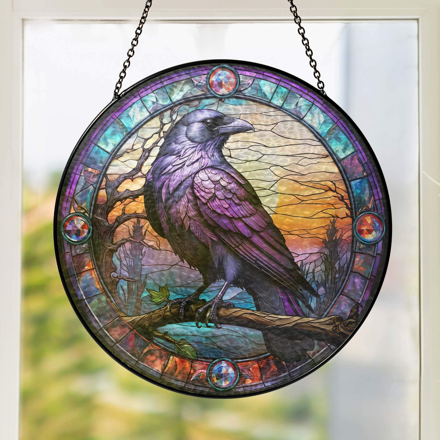 Raven Stained Glass Gothic Crow Stained Glass Suncatcher TPT2658TNB