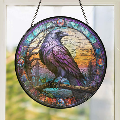 Raven Stained Glass Gothic Crow Stained Glass Suncatcher TPT2658TNB